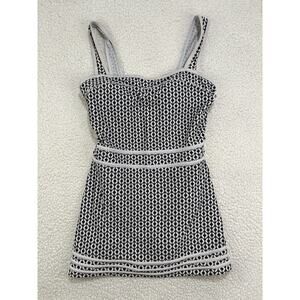 Shore Shapes Swim Dress Size 10 Navy White One Piece Tummy Control Skirted Retro